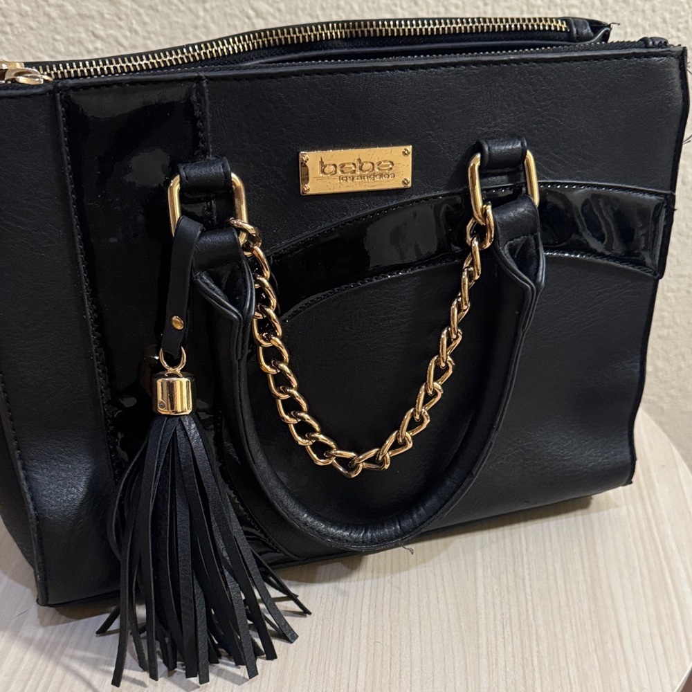 Bebe Black Purse with Gold Accents